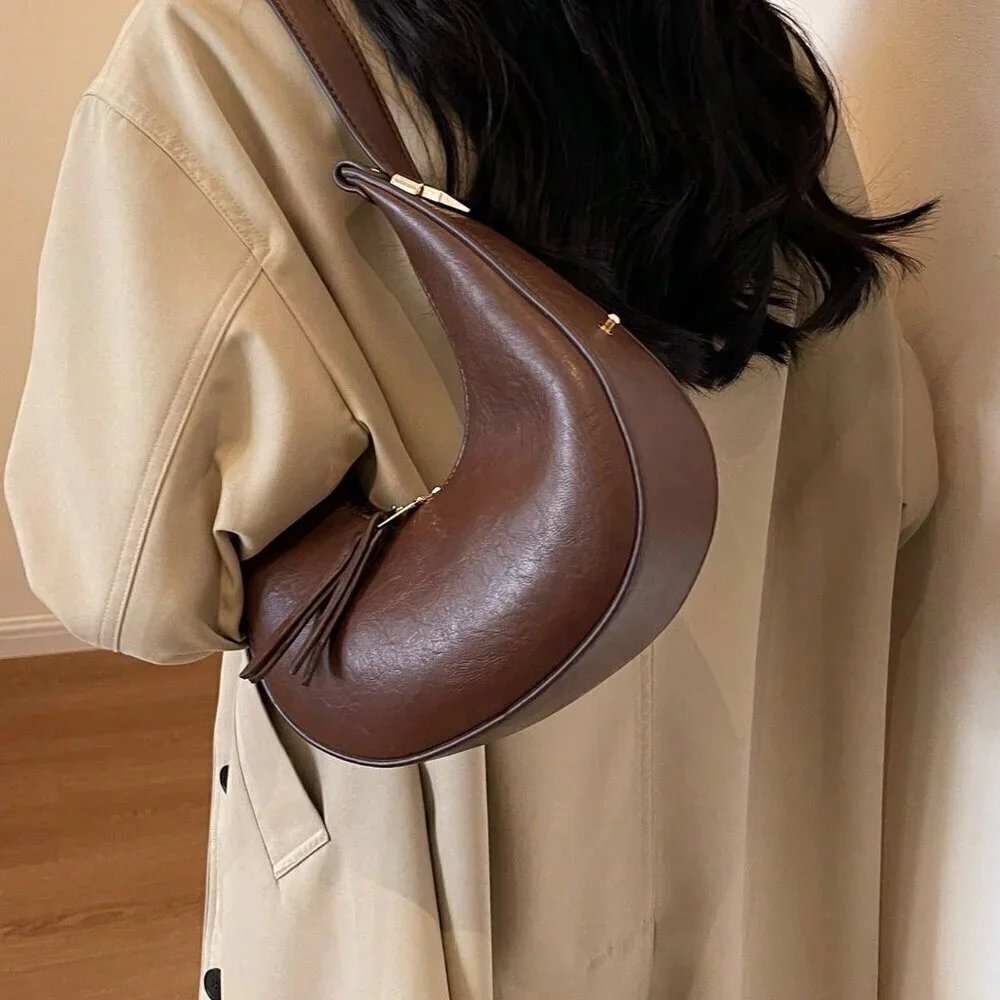 Coffee Brown Elegant Women's Textured Soft Leather Bag